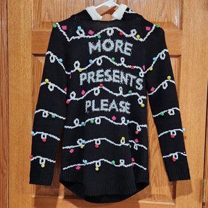 NO BOUNDARIES NOBO Ugly Christmas Sherpa Hooded Juniors S (3-5) Sweater Black